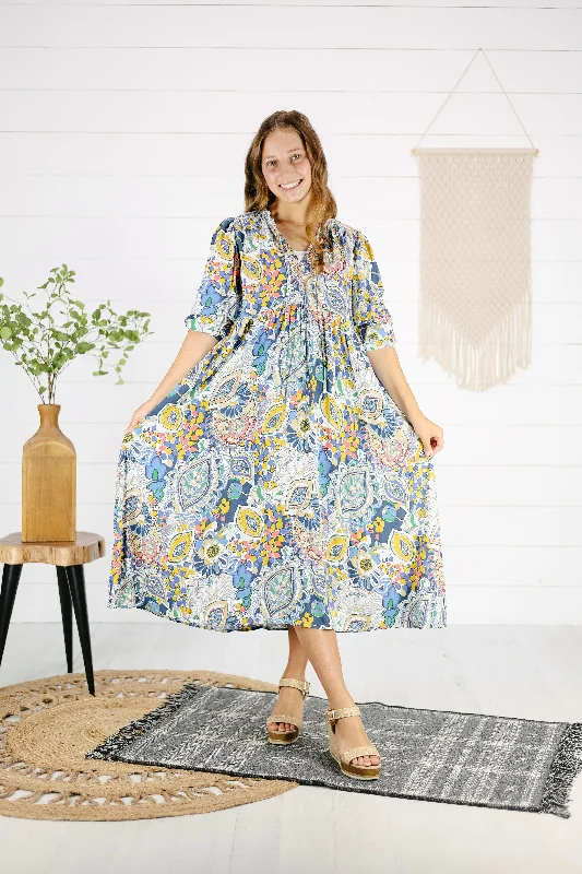 Devanie Print Dress - Blue Tunics Fashionable chic