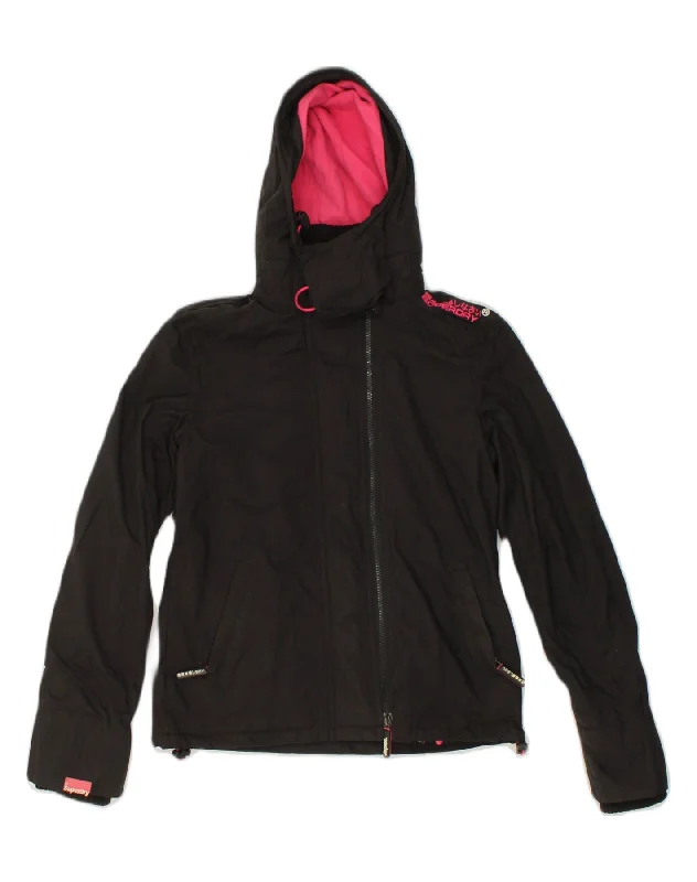 SUPERDRY Womens The Windcheater Hooded Rain Jacket UK 10 Small Black Fitted Jacket Loose Jacket Oversized Jacket
