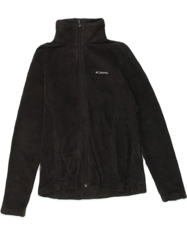 COLUMBIA Womens Fleece Jacket UK 14 Medium Black Polyester Print Jacket Jacquard Jacket Embroidered Jacket