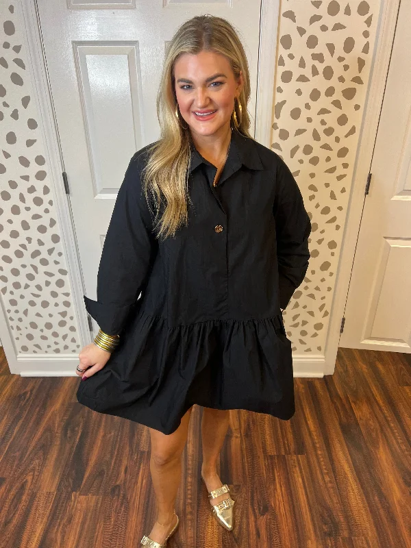 Gold Button Black Dress Tunics Vintage classic