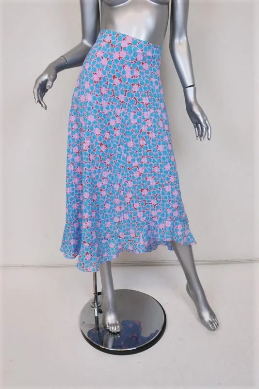 Stine Goya Skirt Marigold Blue/Pink Checkered Poly Size Small Asymmetrical Midi belted skirt waist