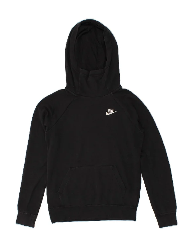 NIKE Womens Hoodie Jumper UK 6 XS Black Cotton Hoodie Jacket Zipper Layering