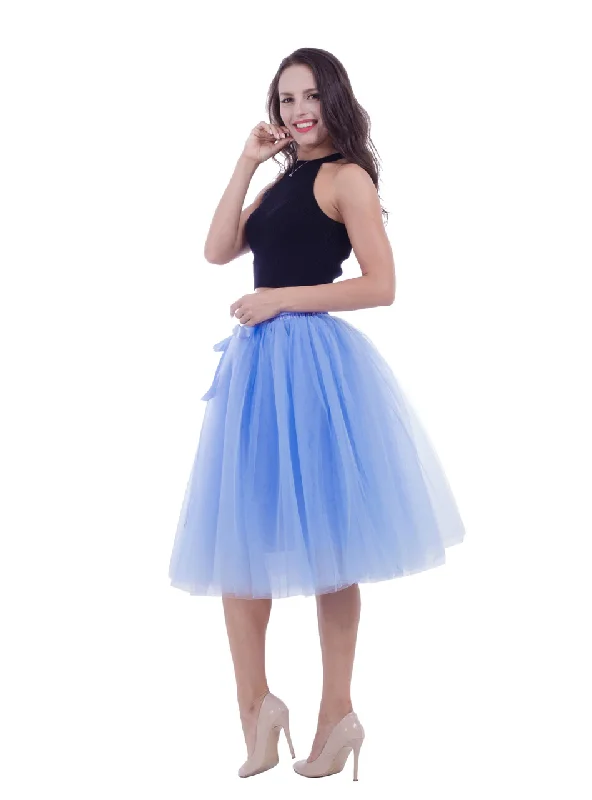 Lake Blue Gauze Belt Puff Tulle Skirt linen skirt natural