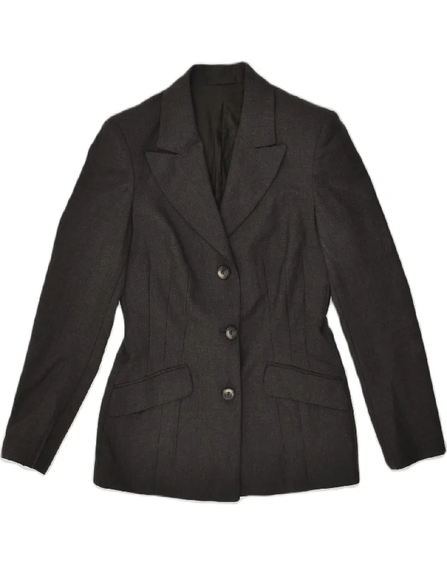VINTAGE Womens 3 Button Blazer Jacket UK 14 Large Grey Virgin Wool Herringbone Jacket Houndstooth Jacket Plaid Jacket