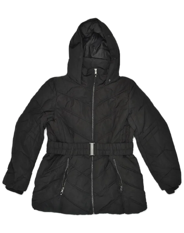 WALLIS Womens Hooded Padded Jacket UK 16 Large Black Chenille Jacket Brocade Jacket Lace Jacket