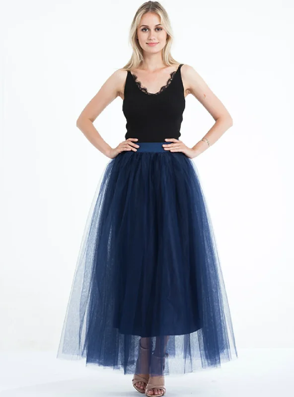 Women Navy Blue Tulle Tutu Skirt denim skirt fashionable