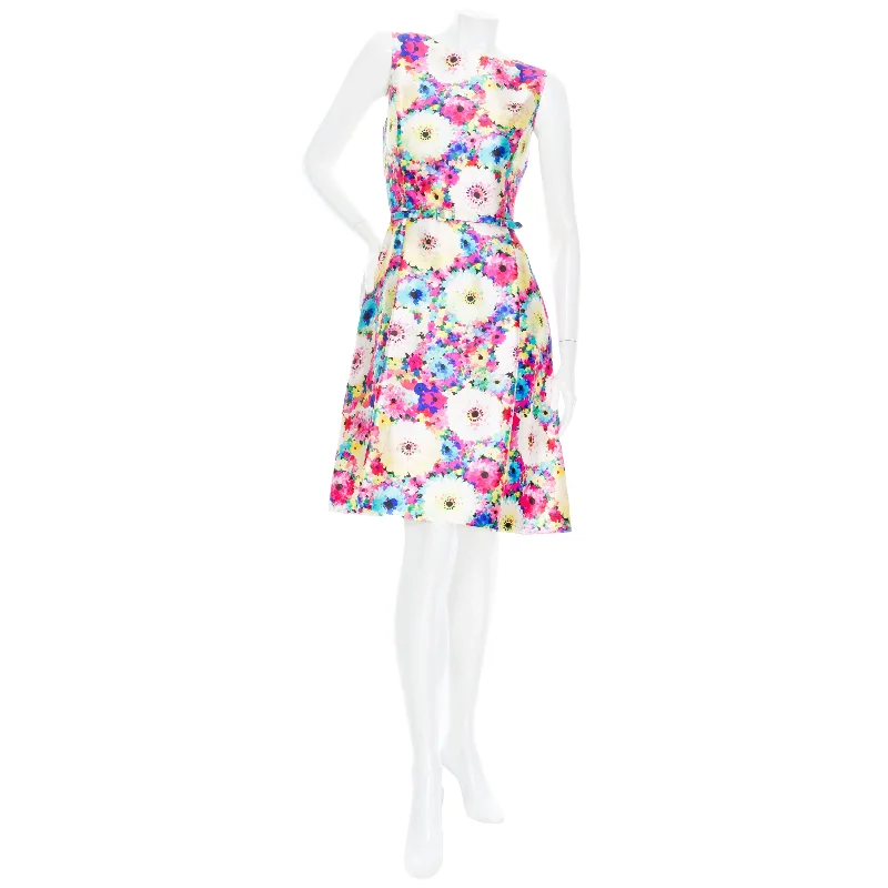 2016 Multicolored Silk–Cotton Floral Print A-Line Dress Tunics Polka dots