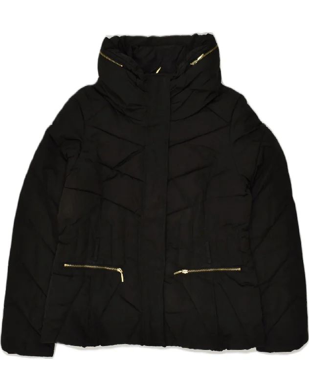 OASIS Womens Padded Jacket UK 16 Large Black Polyester Satin Jacket Silk Jacket Chiffon Jacket