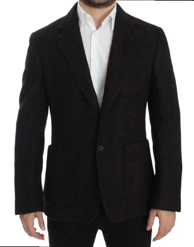 Bordeaux Alpaga Two-button Blazer Jacket Front Pockets Side Pockets Patch Pockets