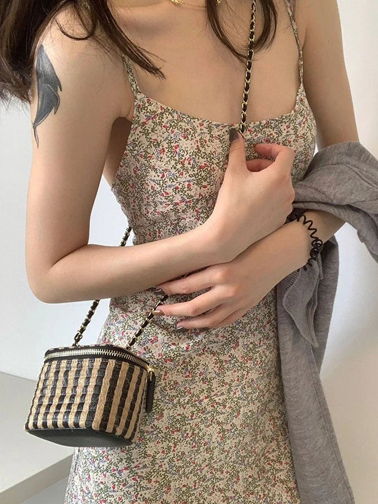 Wjczt Elegant Sexy Floral Slip Dress Women Sweet Slim Korean Style Party Dress Female 2024 Summer Casual Evening Holiday Beach Dress A-Line Day Work