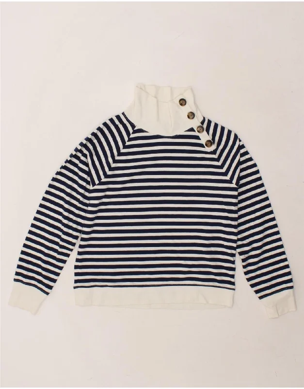 J. CREW Womens Sweatshirt Jumper UK 14 Medium Navy Blue Striped Hoodie with Neon Bright Vibrant