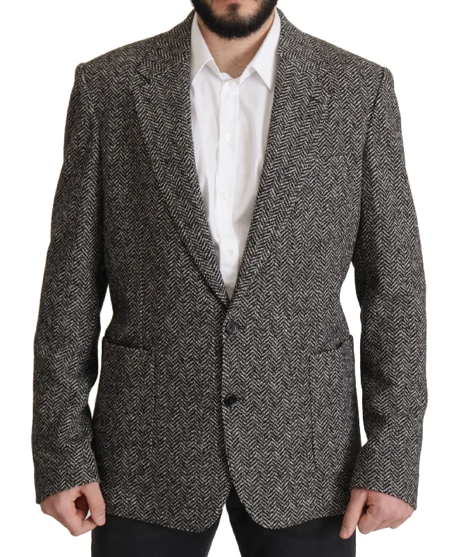 Exquisite Gray Herringbone Blazer Jacket Cardigan Sweater Pullover
