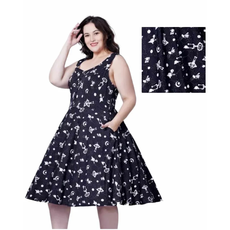 Miss Lulo Robot Print Swing Dress Tunics Essential wardrobe