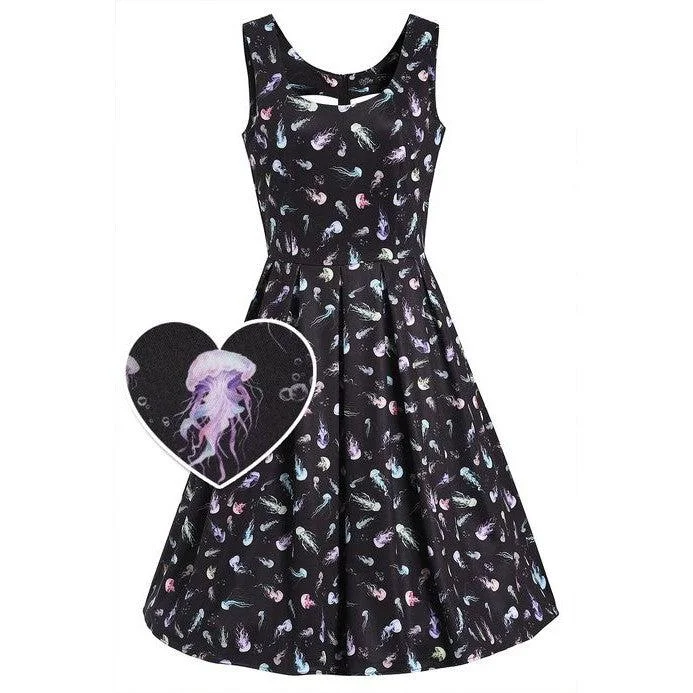 Amanda Black Jellyfish Print Swing Dress Tunics Fleece cozy