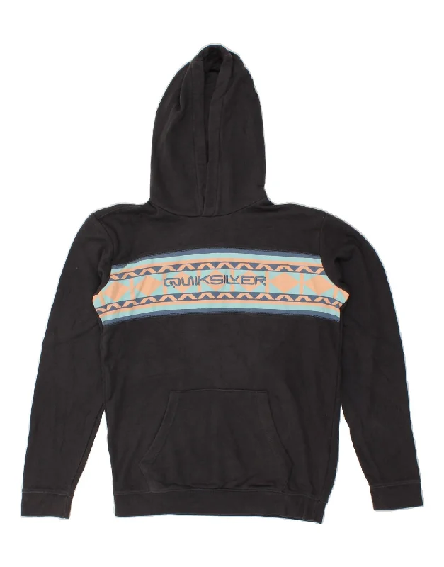 QUIKSILVER Womens Graphic Hoodie Jumper US 16 2XL Black Cotton Hoodie with Puffed Sleeves Voluminous Trendy