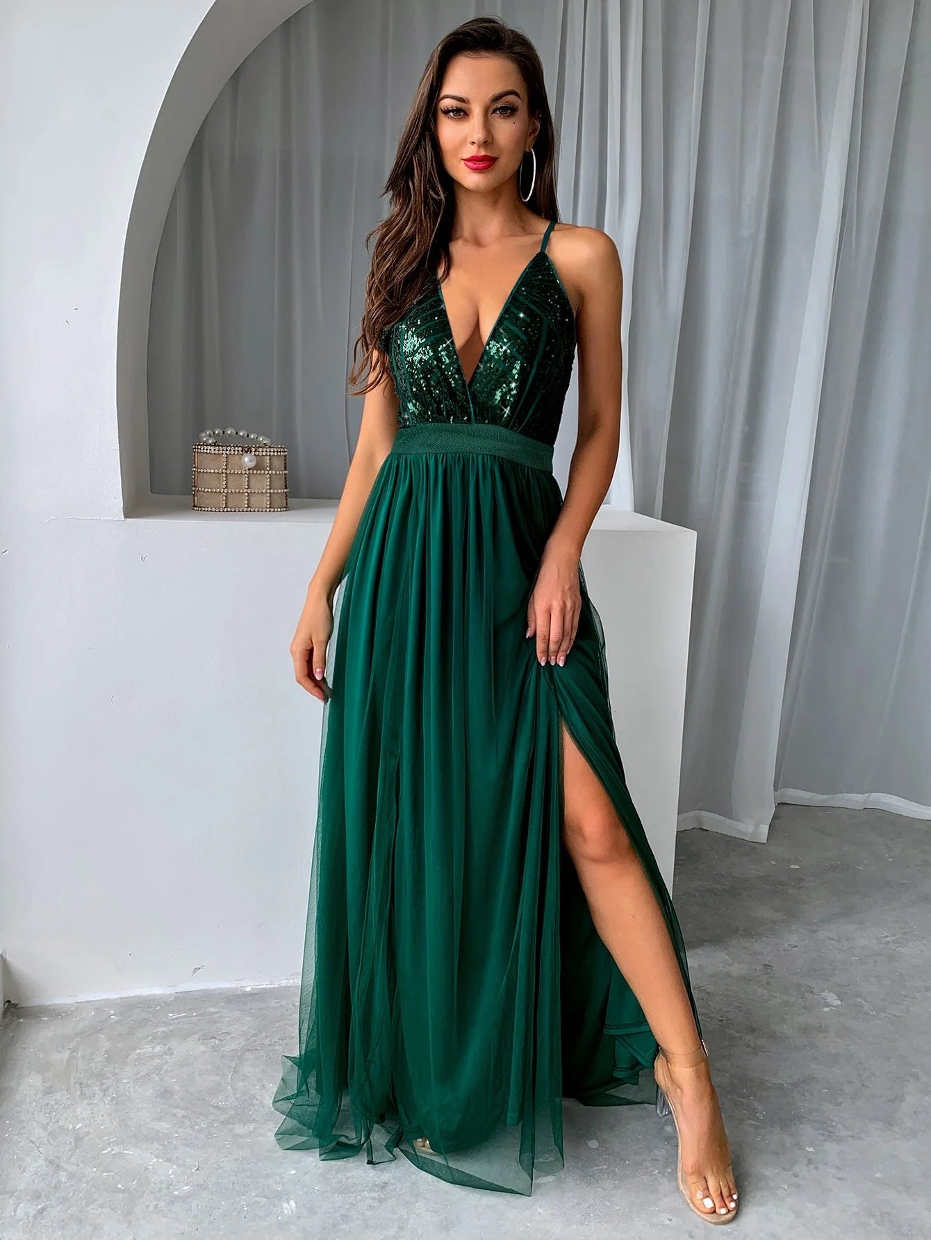 Wjczt Mesh Sequins V-neck Dress Women 2023 New Cocktail Party Dresses Backless Summer Maxi Long Bodycon Dress Elegant Dress Tunics Silk luxurious