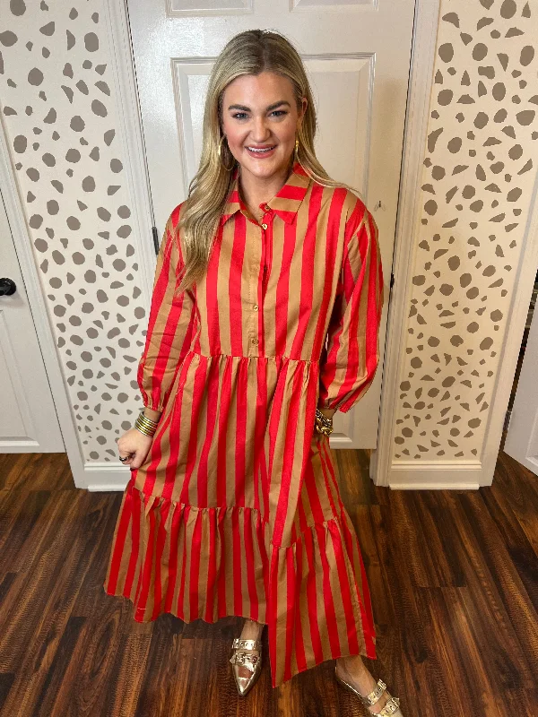 Red/Tan Stripe Dress Tunics Bridal satin