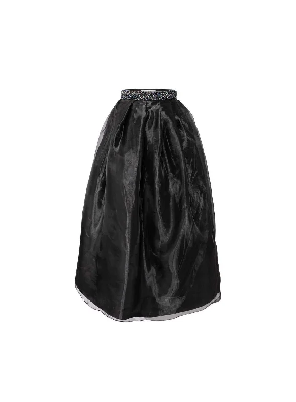 Black Organza Evening Gown Skirt with Embroidered Waistband silk skirt lustrous