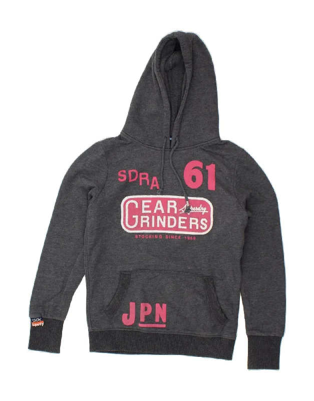 SUPERDRY Womens Graphic Hoodie Jumper UK 12 Medium Grey Hoodie with Color Block Contrast Stylish SUPERDRY Womens Graphic Hoodie Jumper UK 12 Medium Grey Hoodie with Color Block Contrast Stylish