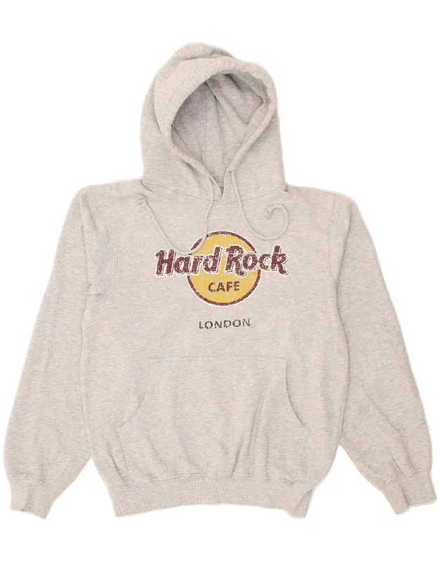 HARD ROCK CAFE Womens London Graphic Hoodie Jumper UK 14 Medium Grey Hoodie with Slit Hem Functional Movement