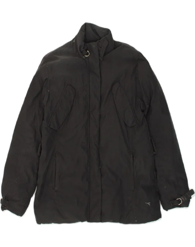 DIADORA Womens Windbreaker Jacket UK 16 Large Black Polyester Ribbed Jacket Pleated Jacket Ruffled Jacket