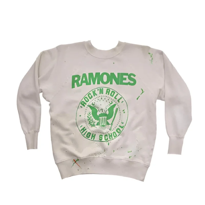 Ramones Classic Sweatshirt - Unisex In Vintage White Hoodie with Patch Decorative Personalized