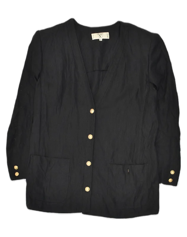 VALENTINO Womens 4 Button Blazer Jacket IT 46 Large Black Acrylic Elasticated Jacket Padded Jacket Insulated Jacket
