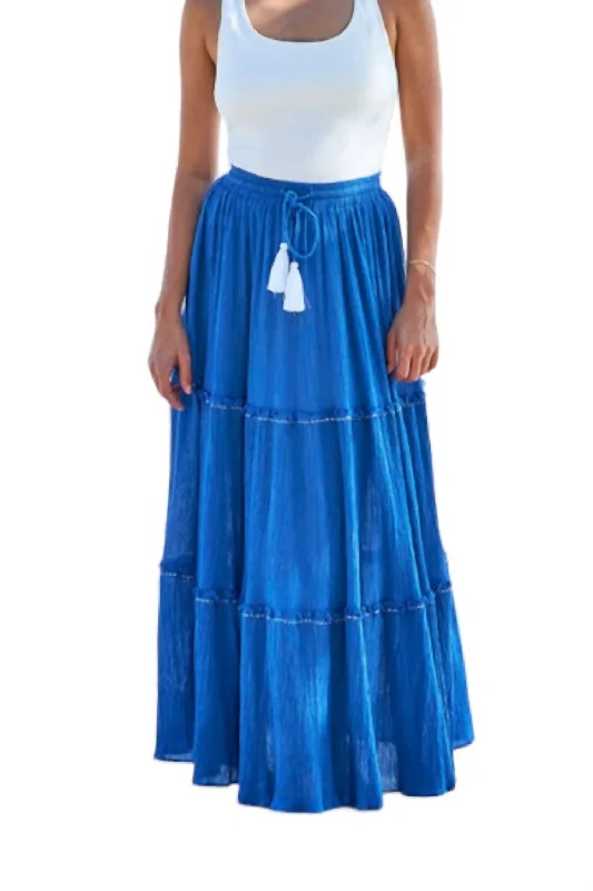 Ariana Skirt In Blue silk skirt lustrous