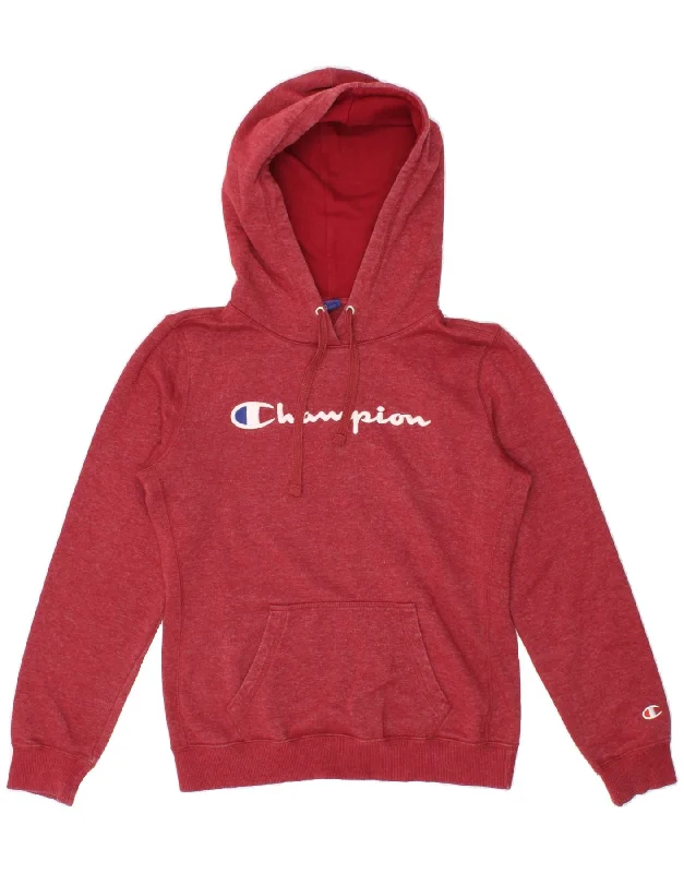 CHAMPION Womens Graphic Hoodie Jumper UK 14 Medium Burgundy Cotton Hoodie with Fur Luxurious Winter CHAMPION Womens Graphic Hoodie Jumper UK 14 Medium Burgundy Cotton Hoodie with Fur Luxurious Winter