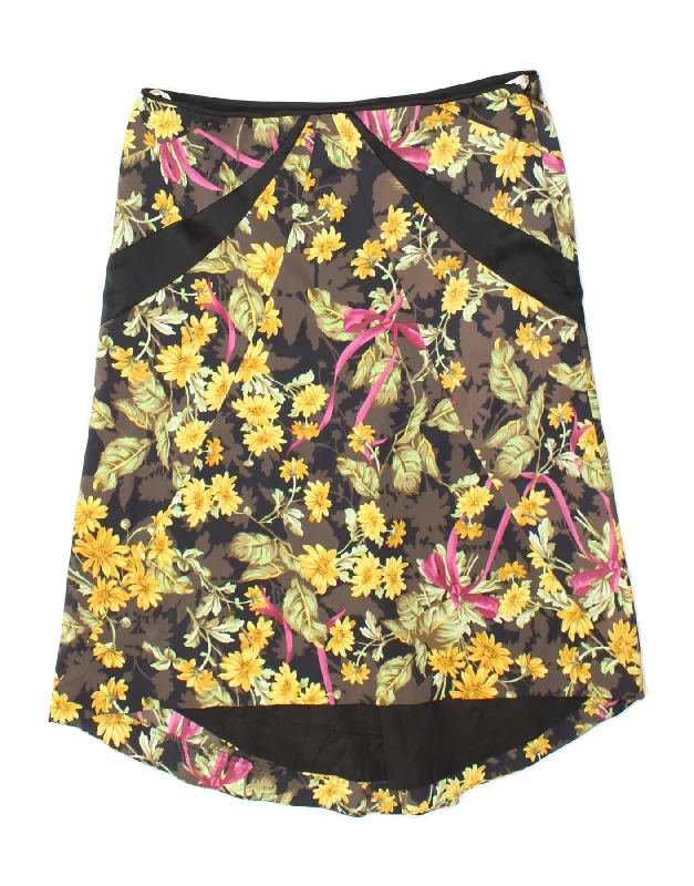 KAREN MILLEN Womens A-Line Skirt UK 12 Medium W30 Multicoloured Floral silk skirt sleek