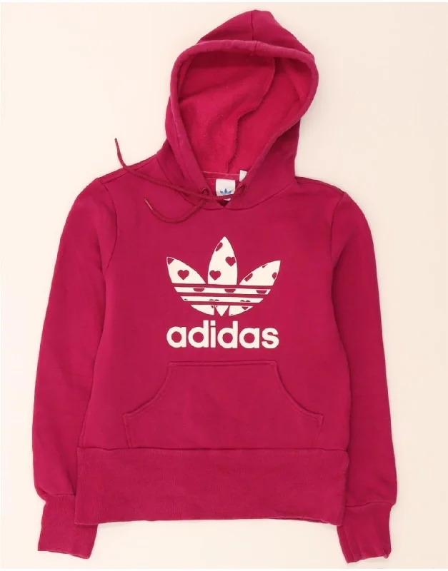 ADIDAS Womens Graphic Hoodie Jumper IT 44 Medium Pink Polyester Hoodie with Rolled Sleeves Casual Relaxed