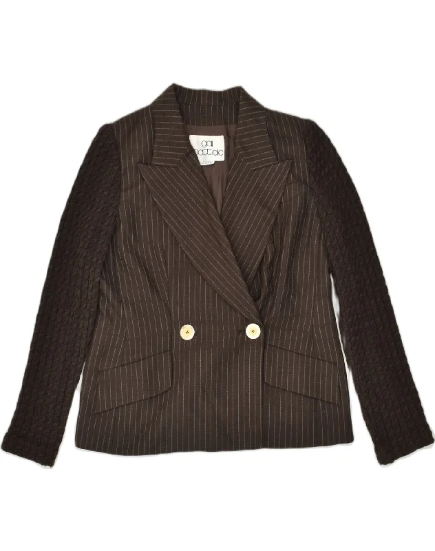 GAI MATTIOLO Womens Double Breasted Blazer Jacket UK 22 3XL  Brown Denim Fabric Leather Fabric Suede Fabric
