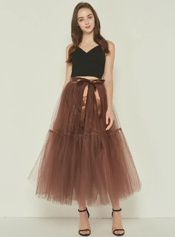 4 Layers Coffee Tulle Tutu Skirt spandex blend skirt