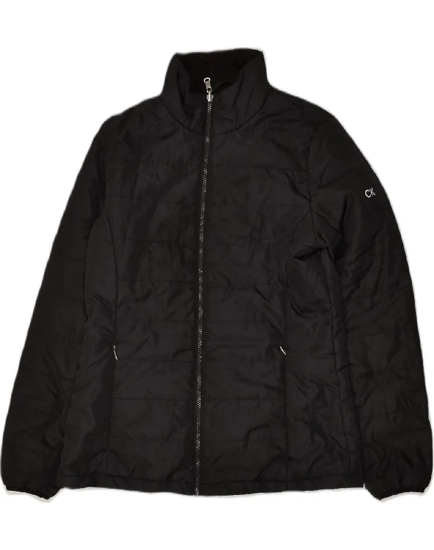 CALVIN KLEIN Womens Padded Jacket UK 10 Small Black Polyester Hooded Jacket Caped Jacket Shawl Collar Jacket