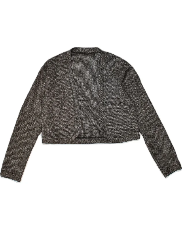 VINTAGE Womens Bolero Jacket UK 12 Medium Grey Stand-Up Collar Roll-Neck Collar Turtle Neck