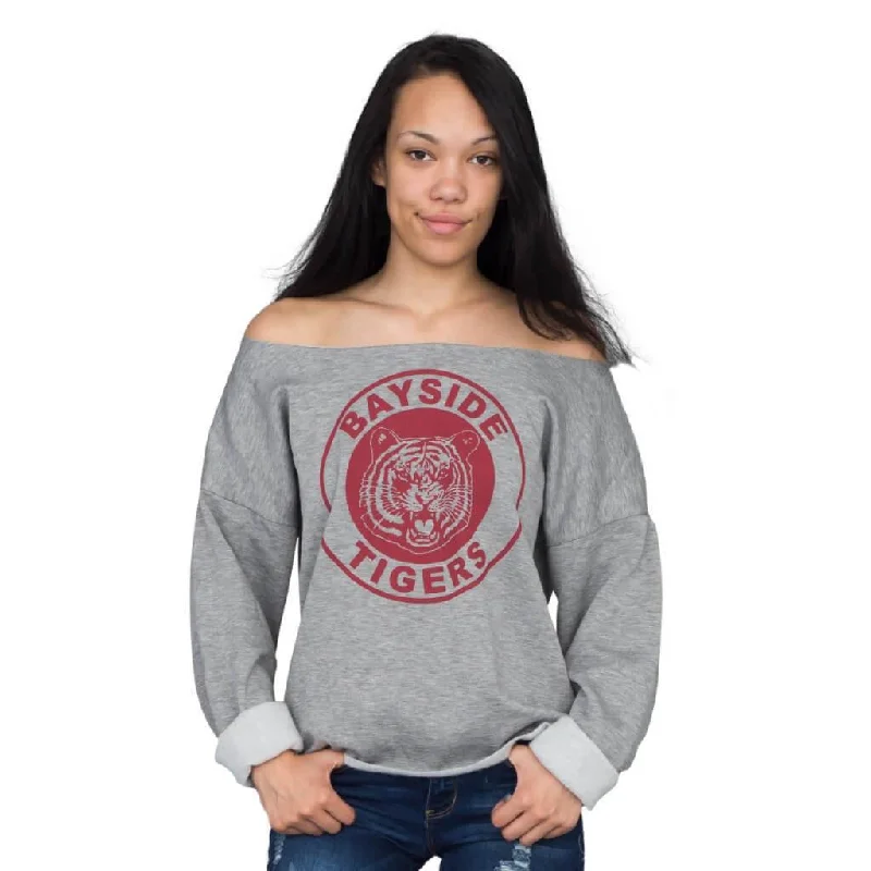 Kelly Kapowski Bayside Tigers Off the Shoulder Sweatshirt Hoodie Dress Longline Feminine