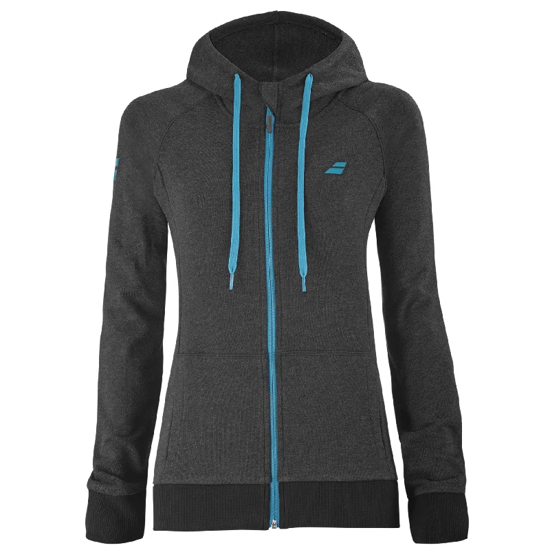 Babolat Exercise Women Hood Jacket - Black Hthr Denim Jacket Leather Jacket Suede Jacket