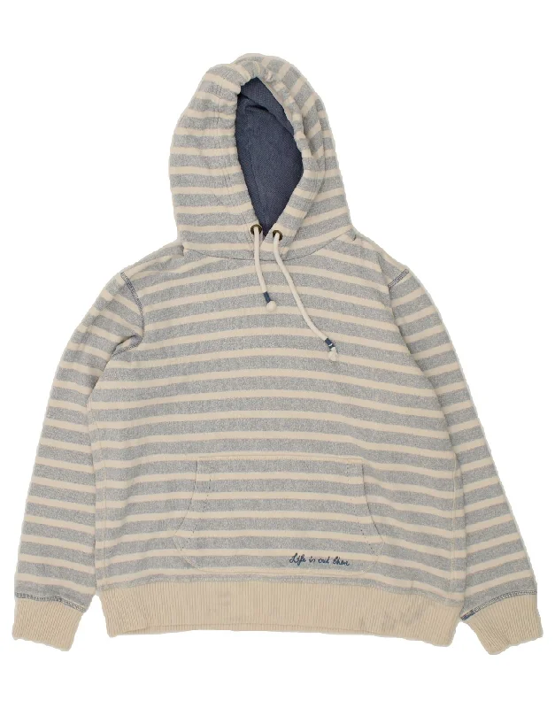 FAT FACE Womens Oversized Hoodie Jumper UK 14 Large Blue Striped Cotton Hoodie with Ribbed Neckline Snug Warm