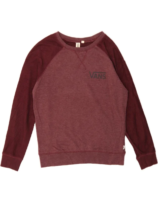 VANS Womens Sweatshirt Jumper UK 10 Small Maroon Colourblock Cotton Hoodie with Lining Warm Insulated