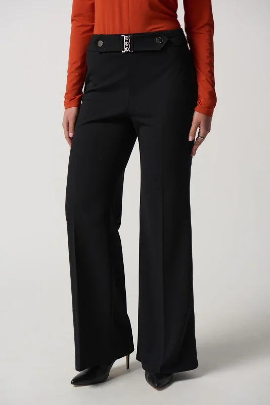 Women's Joseph Ribkoff | Scuba Crepe Wide Leg Pants | Black Trendy Printed Pants