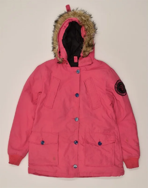 SUPERDRY Womens Hooded Windbreaker Jacket UK 16 Large Pink Nylon Anorak Shell Jacket Lightweight Jacket