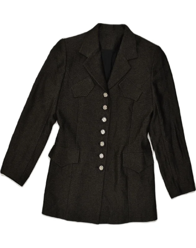 VINTAGE Womens 7 button Blazer Jacket UK 14 Large Grey Polyester Wool Jacket Cashmere Jacket Tweed Jacket