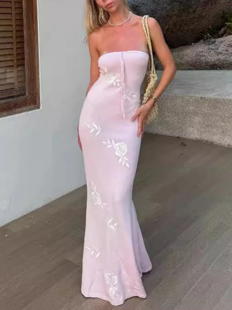 Wjczt Backless Lace-Up Printed Long Dress Female Fashion Elegant Bandage Contrast Casual Summer Party Dress Women Maxi Dress New Off-the-shoulder Chic Trendy