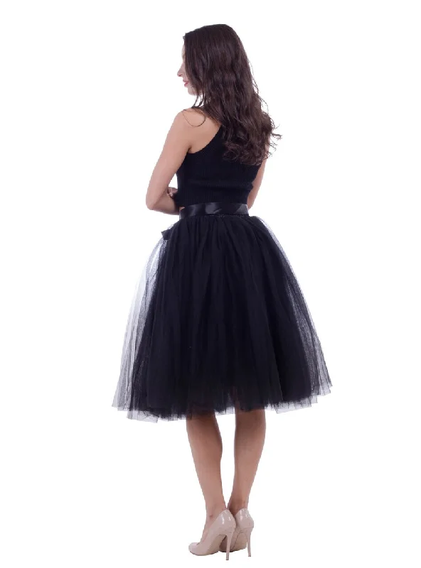 Black Belt Puff Tulle Skirt flowy skirt hem