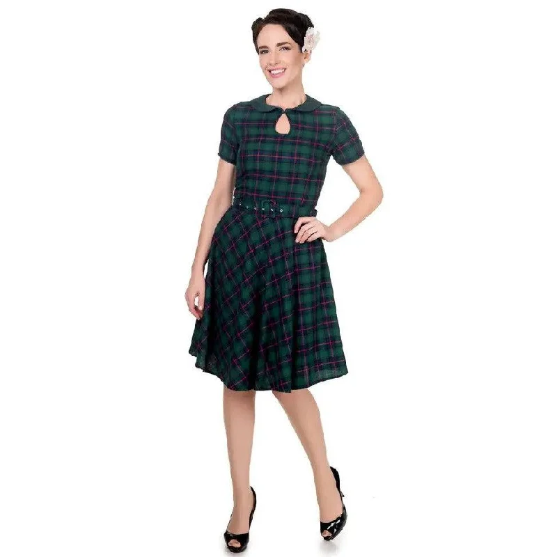 Evelyn Retro Check Swing Dress in Green Bodycon Club Sequined