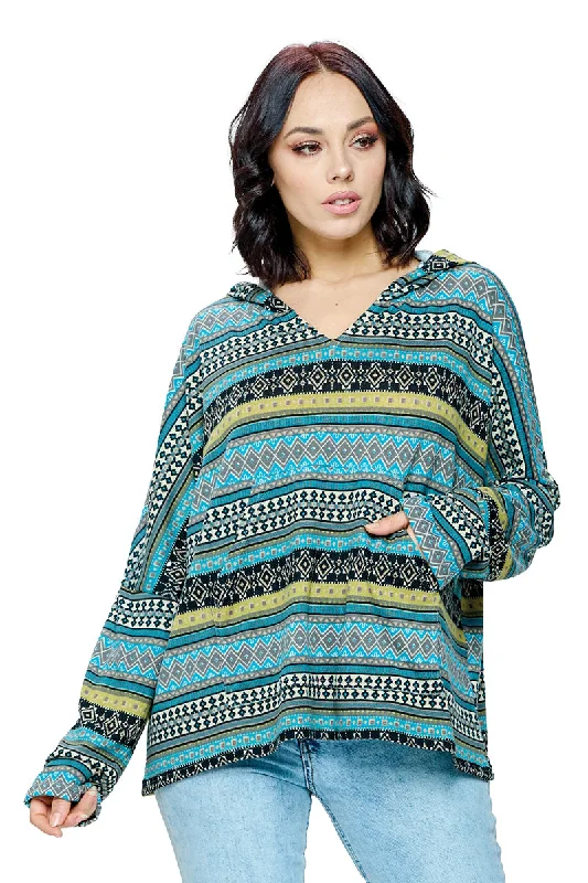 Hoodie Tribal Print Loose Fit Hoodie with Turtle Neck Cozy Winter
