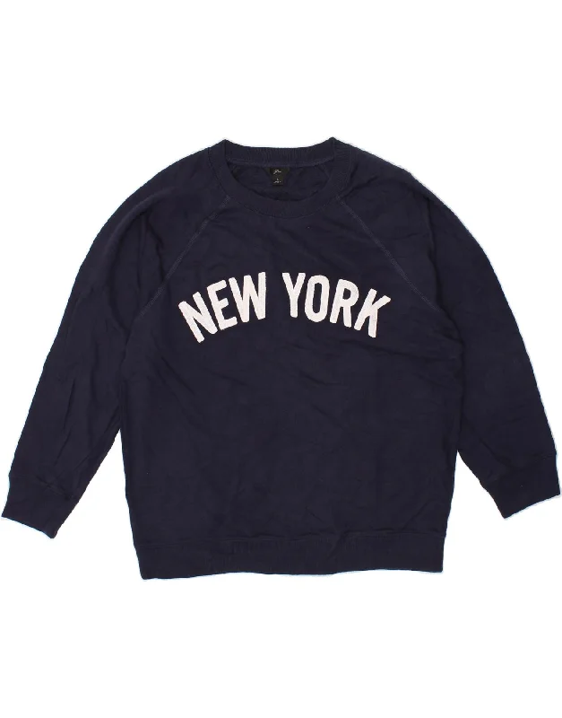 J. CREW Womens New York Graphic Sweatshirt Jumper UK 16 Large Navy Blue Hoodie with Lace Feminine Delicate