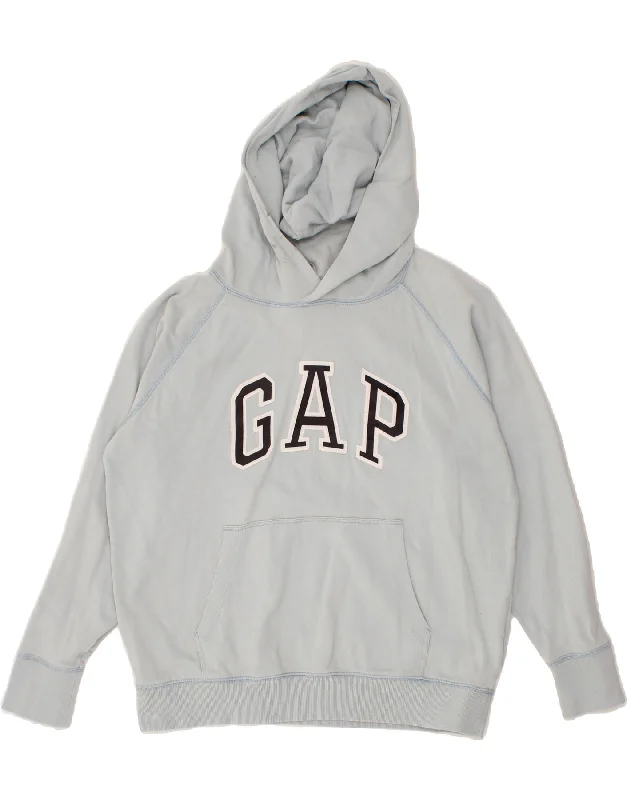 GAP Womens Graphic Hoodie Jumper UK 16 Large Blue Cotton Hoodie with Snap Buttons Easy Quick