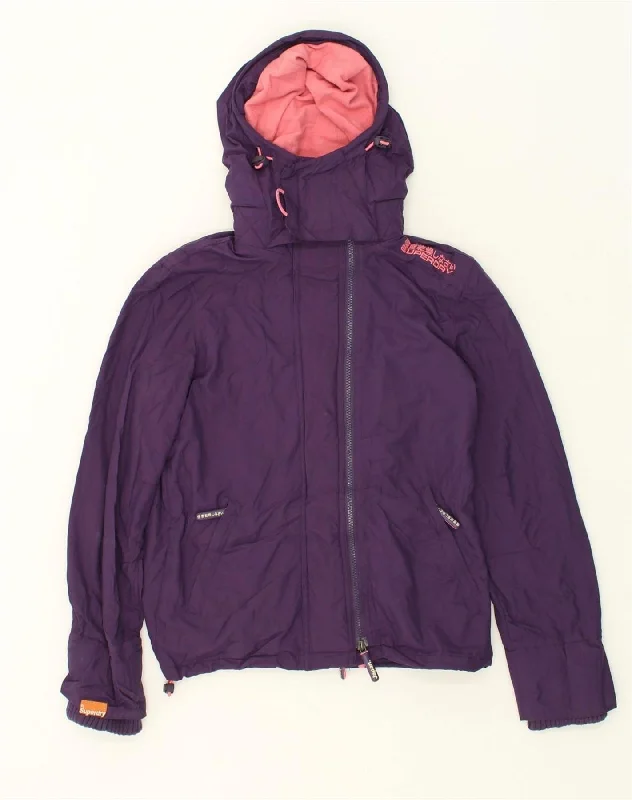 SUPERDRY Womens Windcheater Hooded Windbreaker Jacket UK 10 Small Purple Notch Collar Jacket Peter Pan Collar Jacket Cowl Neck Jacket