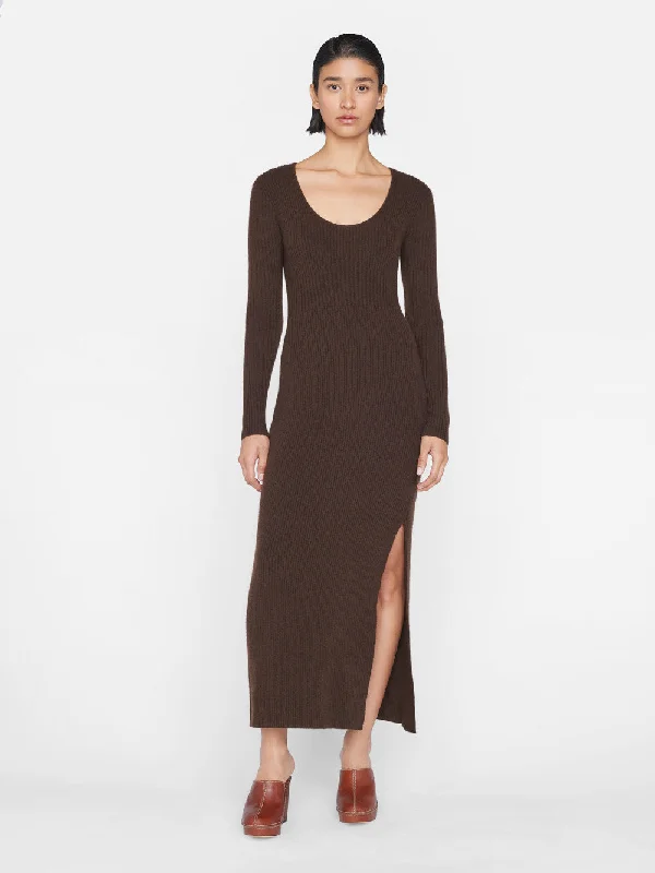 Ribbed Cashmere U-Neck Dress -- Espresso Tunics Stylish modern